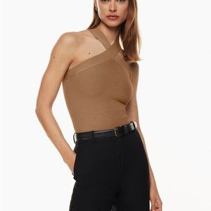NWT Aritzia Babaton Sculpt Knit Criss Cross Tank color Epicurean Brown size XS